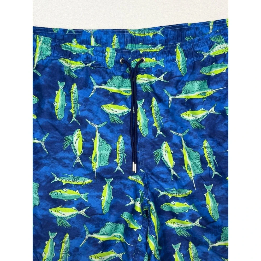 Lands' End Swim Trunks Men XL Blue Fish Print Marlin‎ Mahi Mahi 7in Inseam